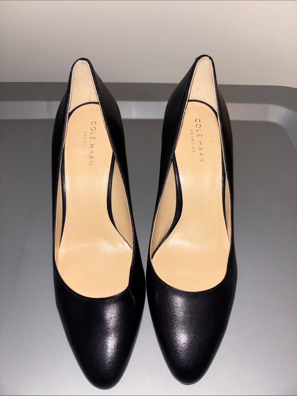 Cole Haan Black Leather Pointed-Toe Pumps